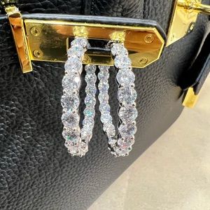 40mm Inside/Outside 925 SS Hoop Diamond Earrings High-Quality Cubic Zirconia